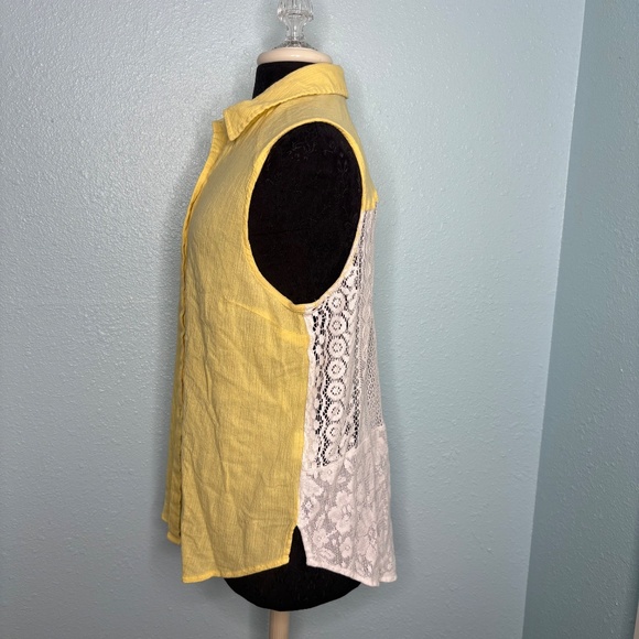 True Freedom Juniors Yellow White Blouse Tank Top Shirt - Picture 2 of 10